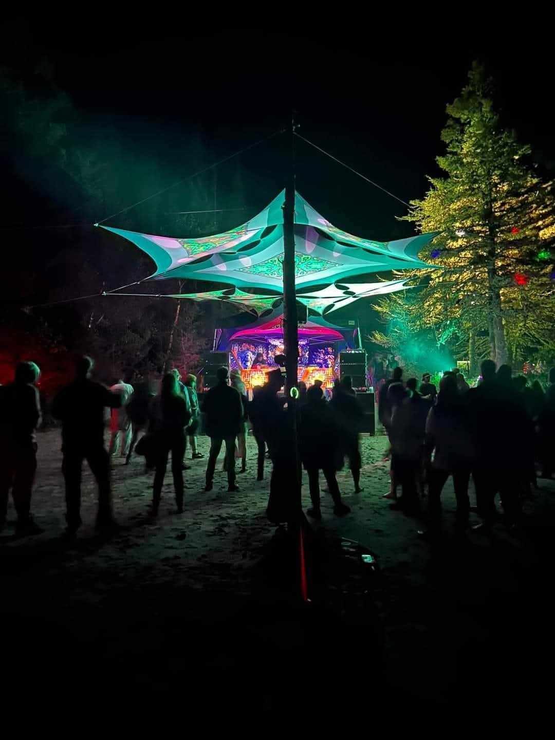 Foule dansante sous les décors illuminés
